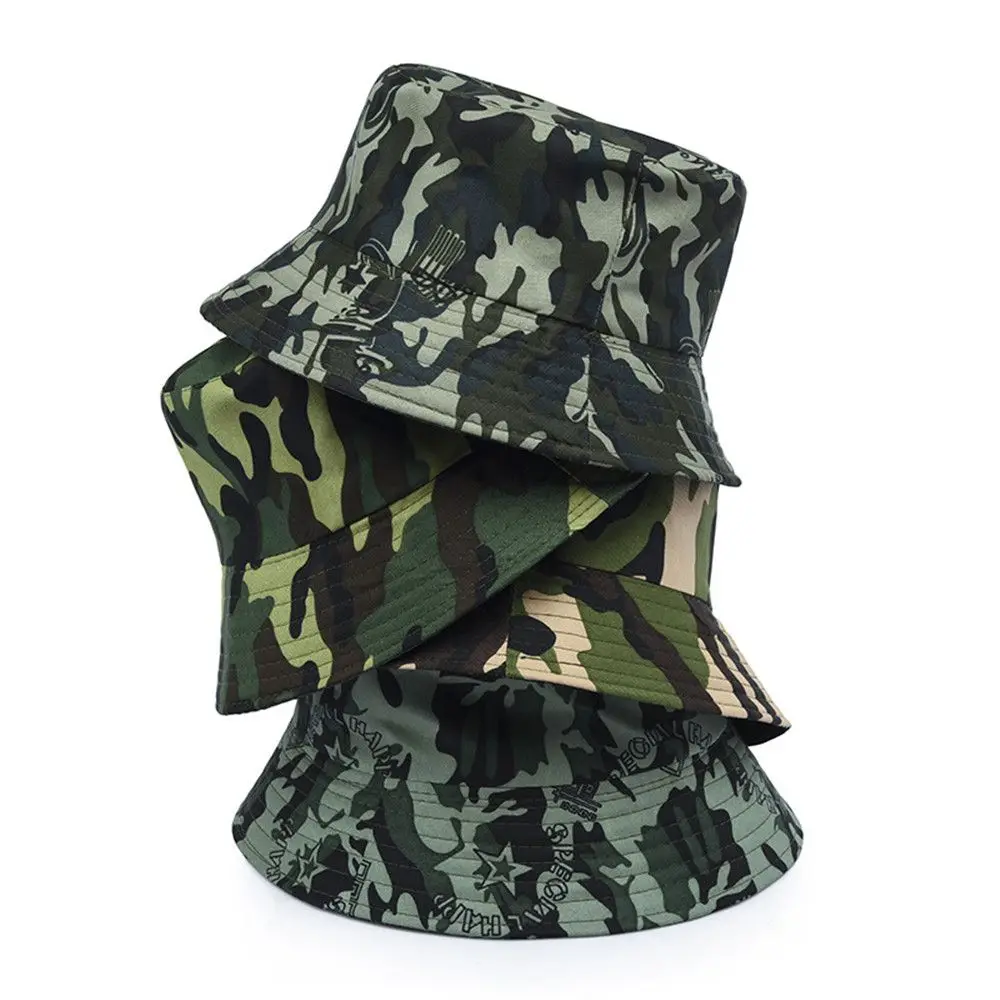 

Summer Camouflage Anti-UV Wide Brim Bucket Hat Sun Hat Fisherman Cap Beach Cap