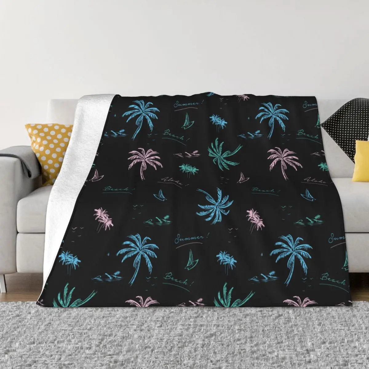 

Hawaii Style Leaf Blanket Flannel Decoration Breathable Warm Throw Blanket for Bed Outdoor Bedding Throws