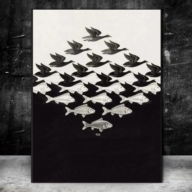 Sky & Water, 1938 M.C. Escher Movie Poster And Print Wall Canvas Painting Art Picture For Living Room Bedroom Modern Home Decor