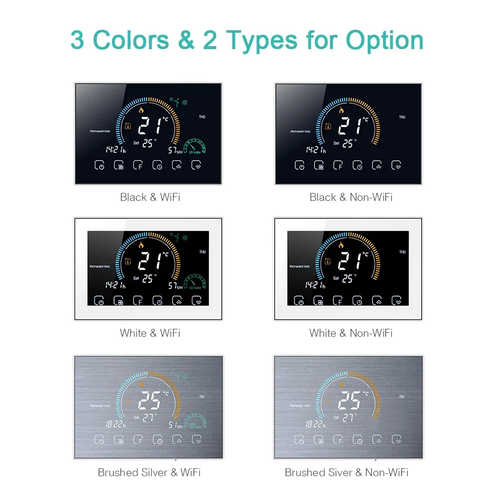 Tuya เครื่องควบคุมอุณหภูมิอากาศอัจฉริยะหน้าจอขนาดใหญ่แบบตั้งโปรแกรมได้สำหรับสวิตช์ทำความร้อนเย็นสะพานเสียง Alexa WIFI 1