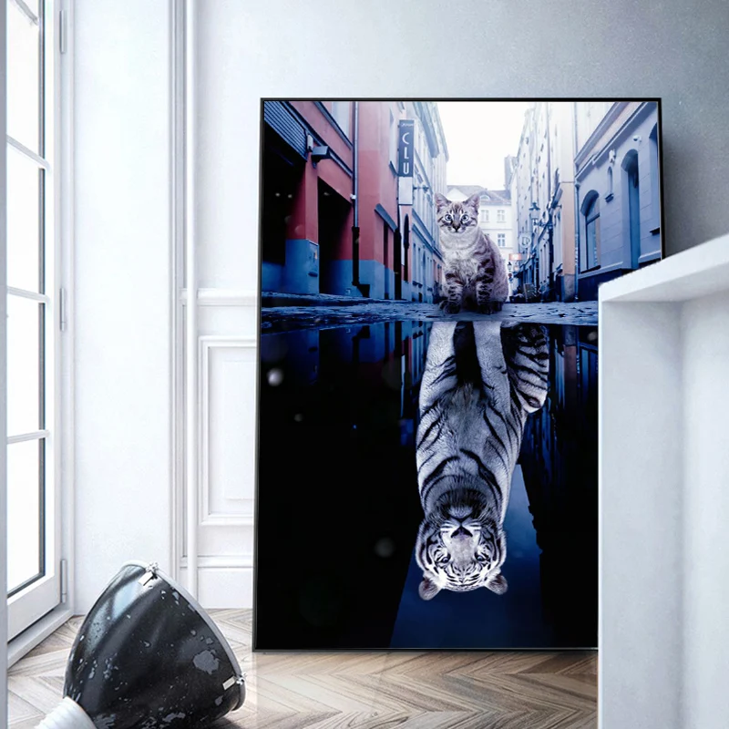 

Nordic Art Abstract Landscape Animal Cat Lion Tiger Posters Oil Painting Canvas Print Modern Wall Picture for Living Room Decor