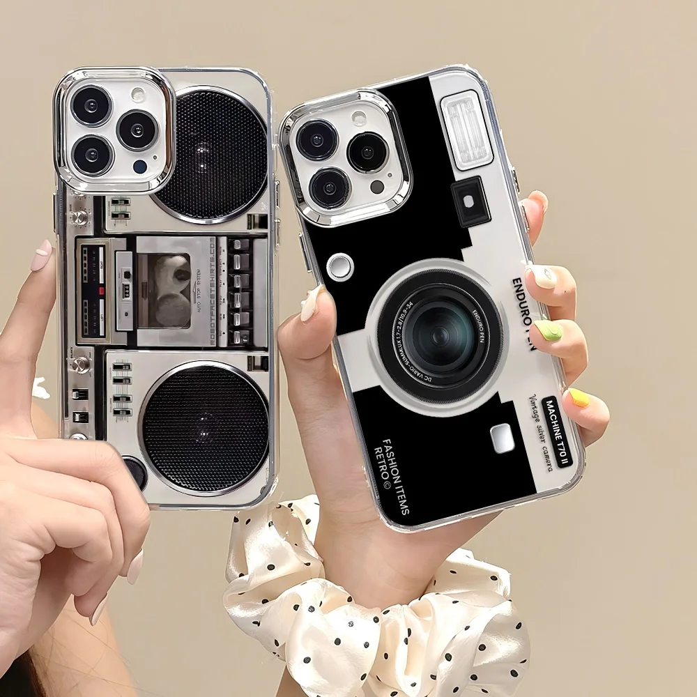 Vintage-Inspired Transparent Soft Phone Case with Retro Recording Device Design