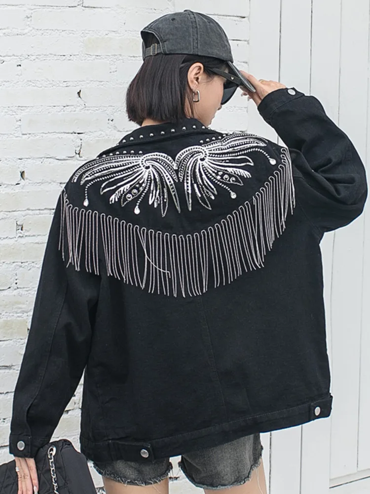 

Boho Inspired Multi Floral Embroidered Denim Jacket Long Sleeve Casual Chic Jacket Coat Women 2023 New Winter Coat