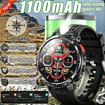 Nuovo Smartwatch Outdoor 2026 con Schermo HD Grande da 1.70 Pollici, Batteria da 1100mAh, Torcia, Oltre 100 Modalità Sportive, Bussola e Chiamate Bluetooth