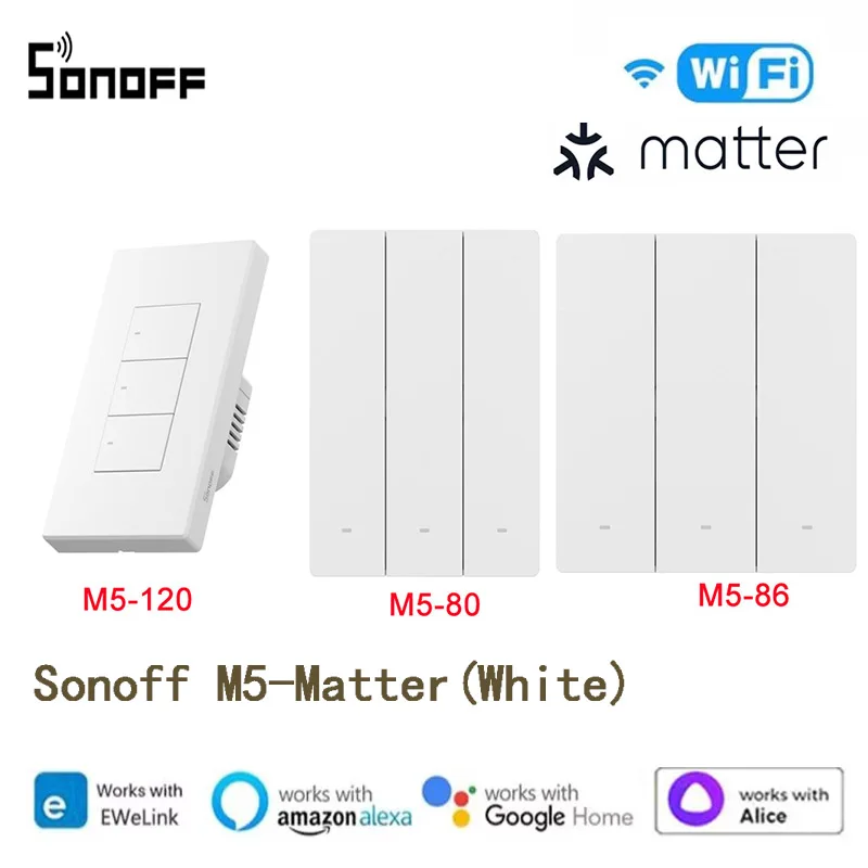 80/86/120 WiFi 스마트 벽면 기계식 스위치 Sonoff M5 Matter 음성 제어 Homekit (알렉사, 구글 홈, 앨리스, 스마트싱스 호환)