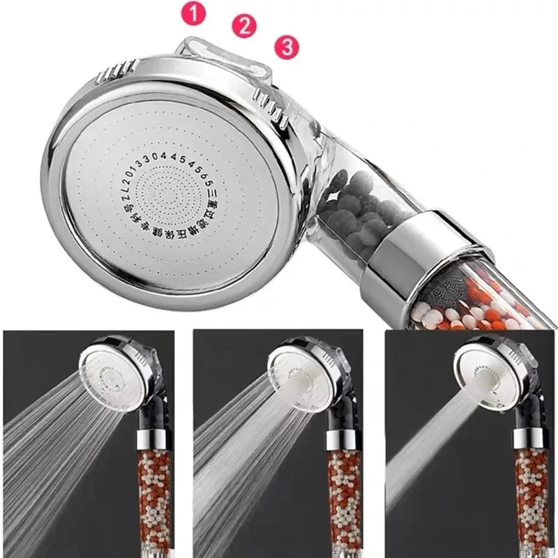 3 Functions High Pressure SPA Shower Head Saving Water Handheld Rainfall Bathroom Accessory Anion Filter Shower 2