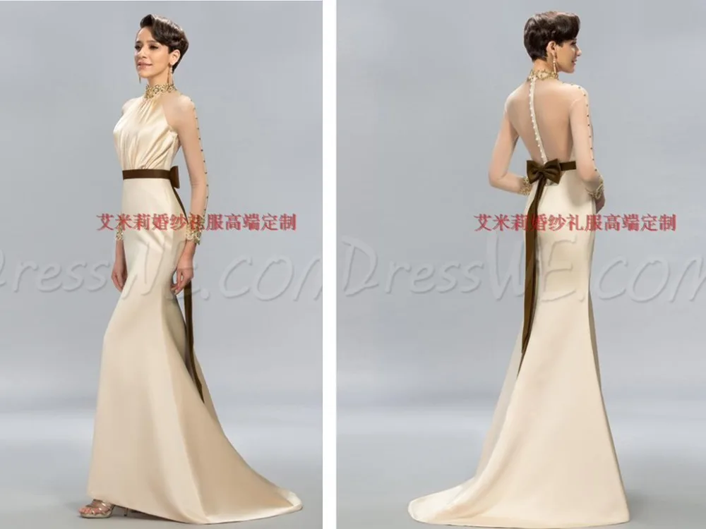 

prom Formal evening gown pearls beading vestido de festa sexy high neck long sleeves crystal 원피스 Bespoke Occasion Dresses