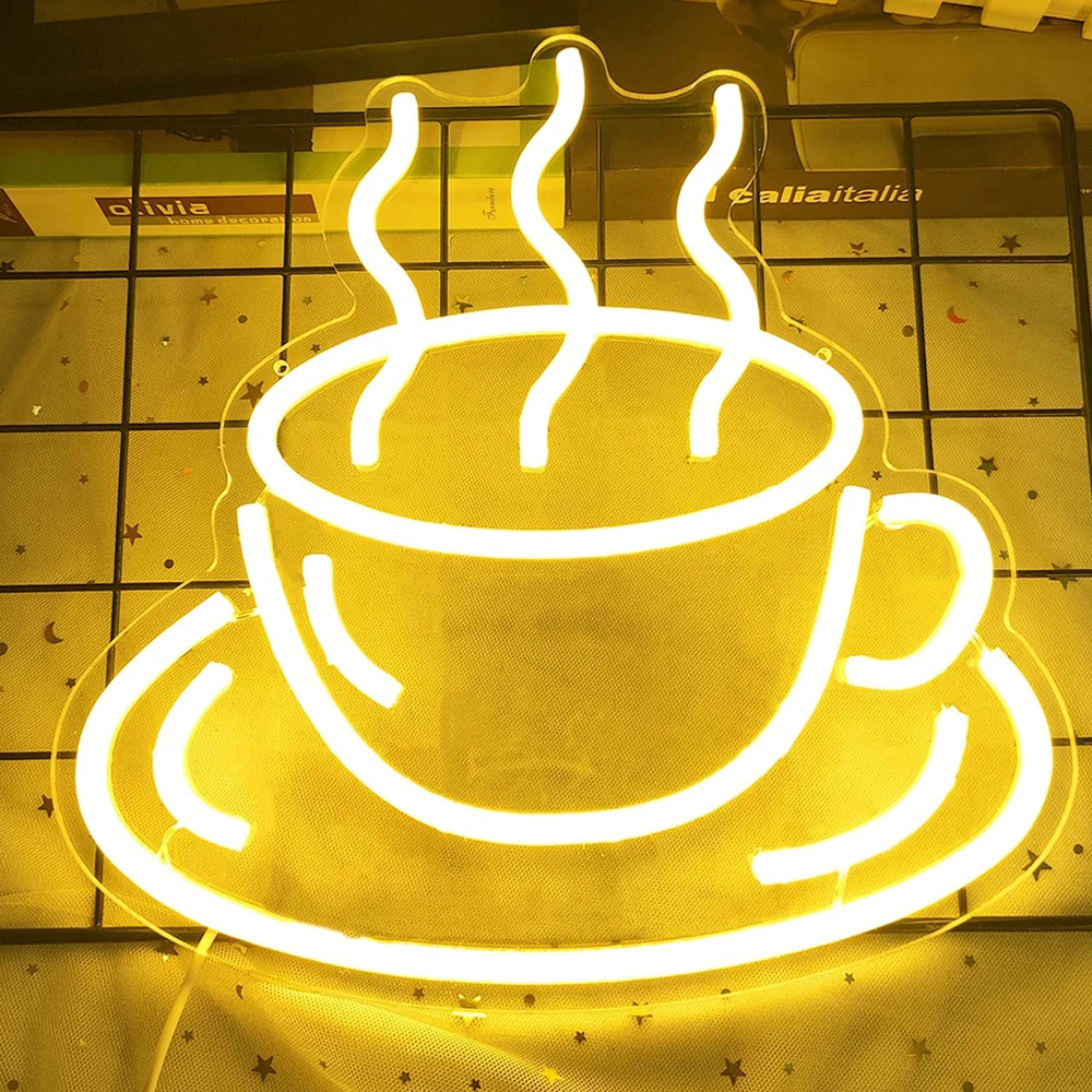 

Neon Light Coffee Cup Luminous LED Sign Party Cafe Shop Birthday Reunion Room Home Mural Personality Wall Decoration