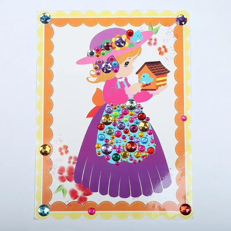 1pcs DIY Colorful Crystal Diamond Stickers Painting Princess Children Handicrafts Girl Learning Education Toys Random Style