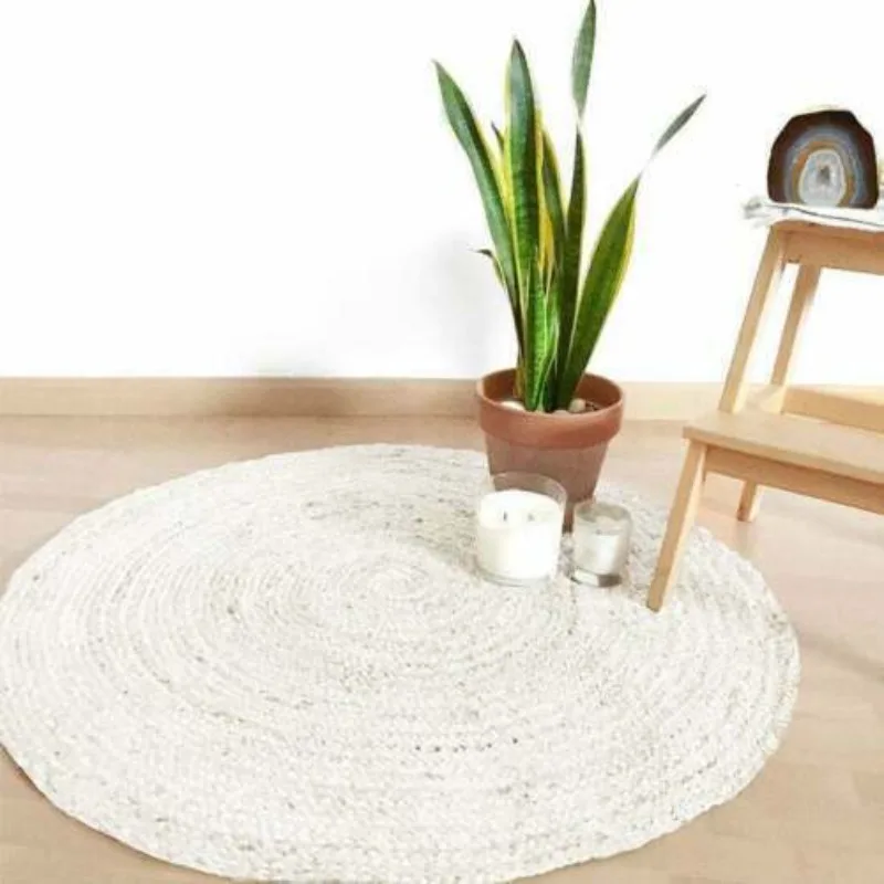 

White Rug 100% Jute Natural Reversible Round Carpet Modern Rustic Look Area Rugs