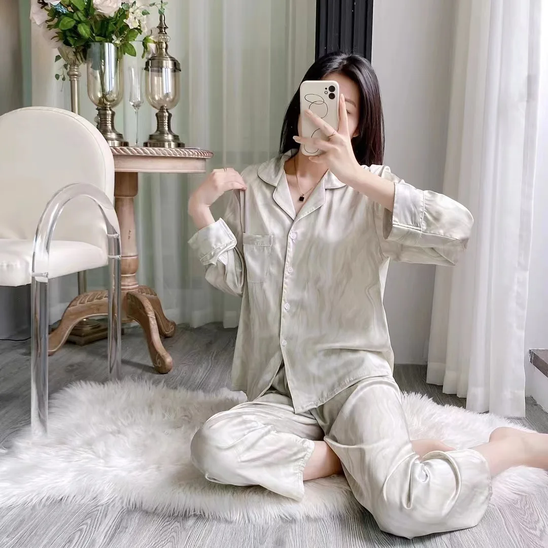 New style pajamas, women's long sleeved pants, ink wash high-end feeling, light luxury, ice and snow silk home clothing