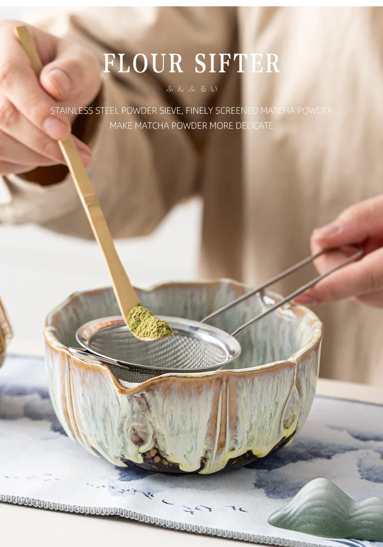 Petal Matcha Set 8 Pcs KilnChange Glazed Matcha Kit with Matcha Bowl Whisk Spouted Tools Handcrafted Ceremony luxury Gift Box