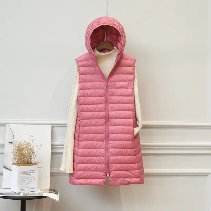 Winter Women's Sleeveless Cotton Jacket New Long Padding Jacket Hooded Slim Parka Vest Long Winter Vest