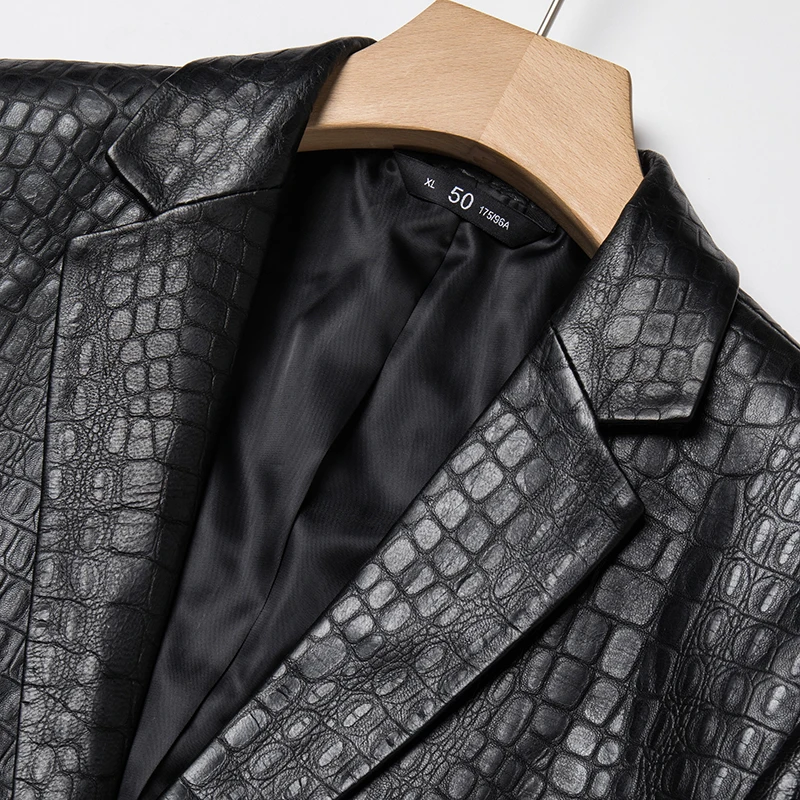 Gentleman Premium Sheepskin Blazers For Men Slim Leather Jacket Winter Business Casual Oversize 5XL Terno Masculino