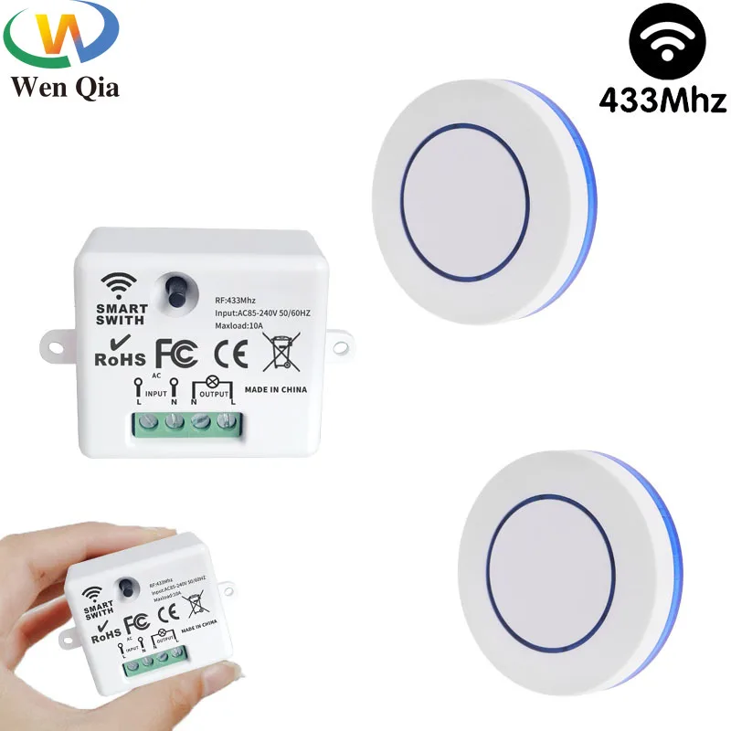 220v Mini Light Switch With Rf 433mhz Push Button Switch Wireless