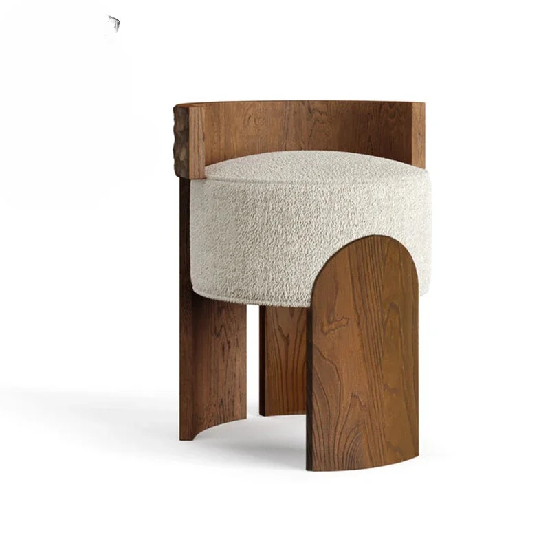 

Modern Nordic Solid Wood Lambswool Tea Stool Creative Backrest Dressing Stool Hotel Club Stool