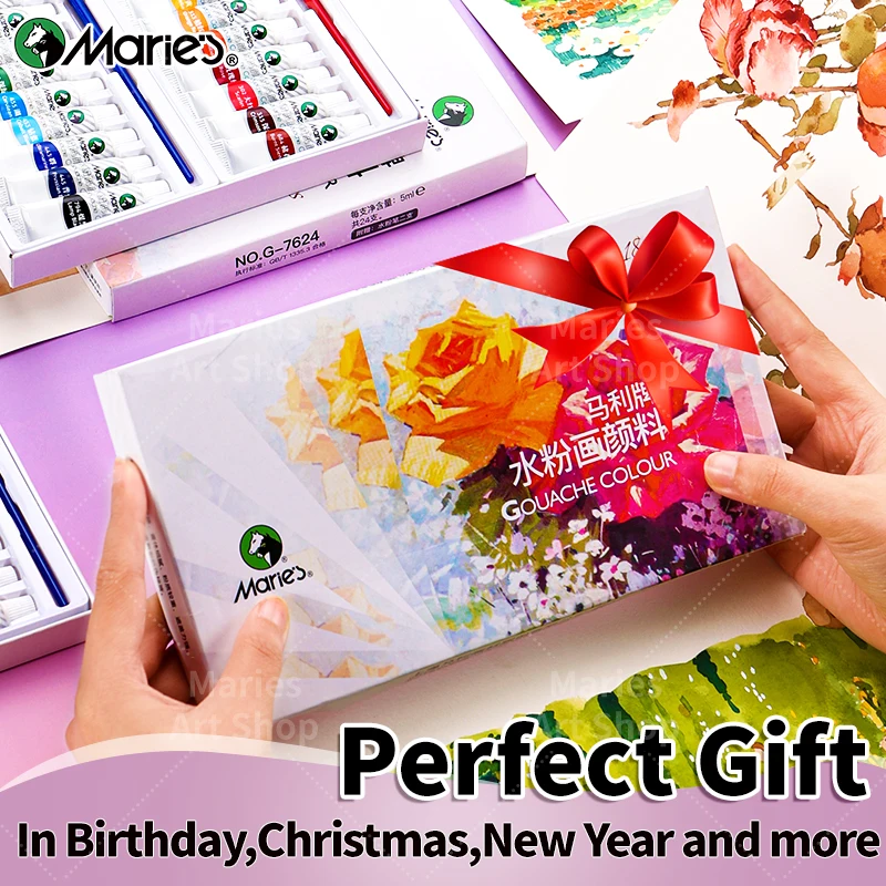 Marie's Gouache Paint Set,18 Colors & 2pcs Paintbrushes Kit in 5ml/Tubes for Canvas,Paper,DIY,Painting for Adults,Students 2