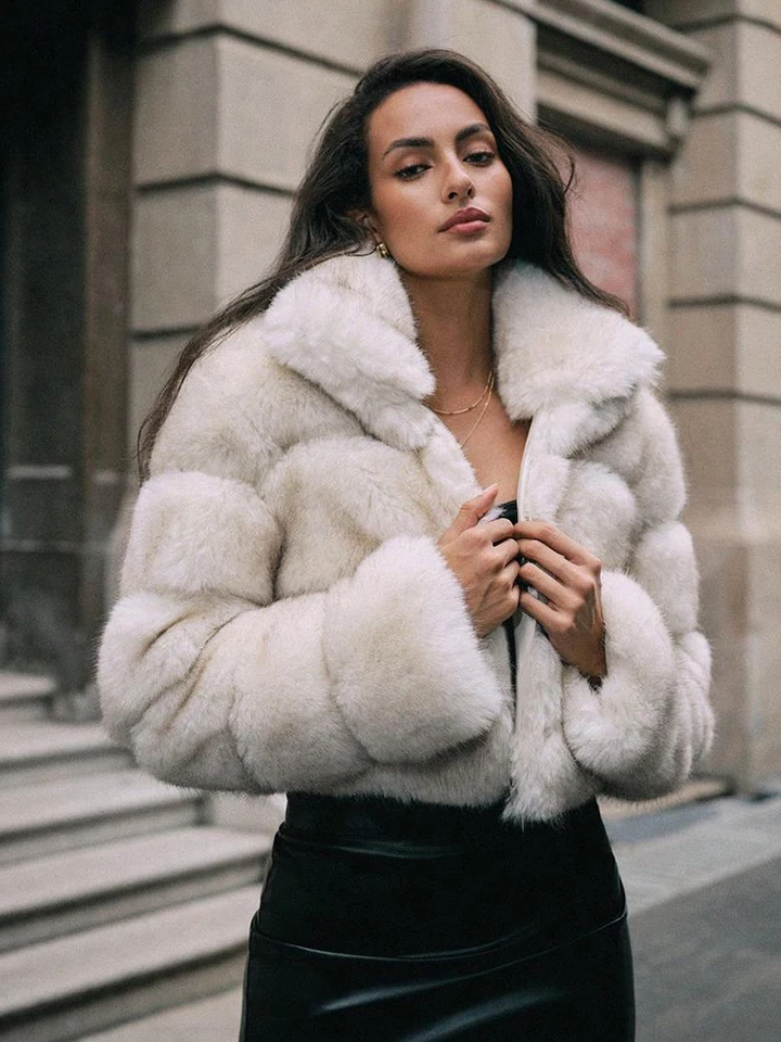 ZADORIN ファッション クロップド フェイクファー コート レディース