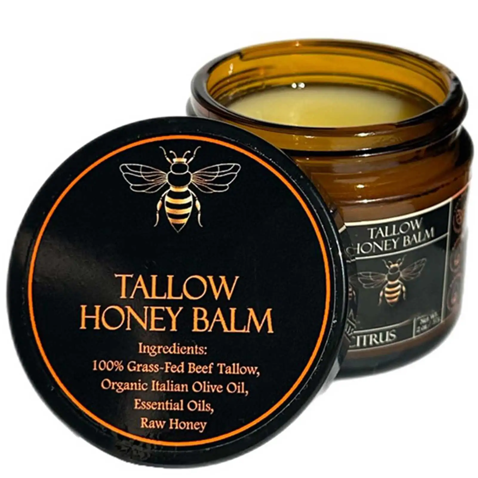 Organic Grass-Fed Beef Tallow Balm with Raw Honey: Handmade All-Natural Moisturizing Cream