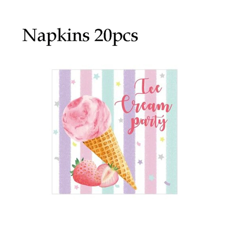 Ice Cream Theme Party Disposable Paper Tableware Set Plate Cup Napkin For Birthday Party Wedding Baby Shower Decoration Supplies