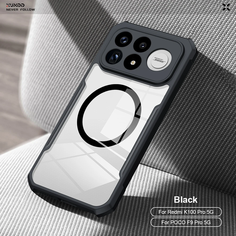 Enhanced Shockproof Magnetic Kickstand Clear Black Case with Camera Protection