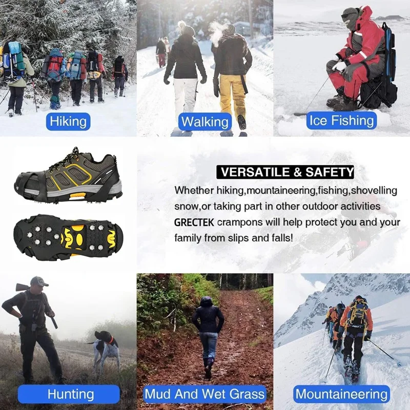Outdoor Non-Slip Ice Snow Grips Cleat Crampons Over Shoe/Boot Traction Cleat Slip-On Stretch Footwear 3