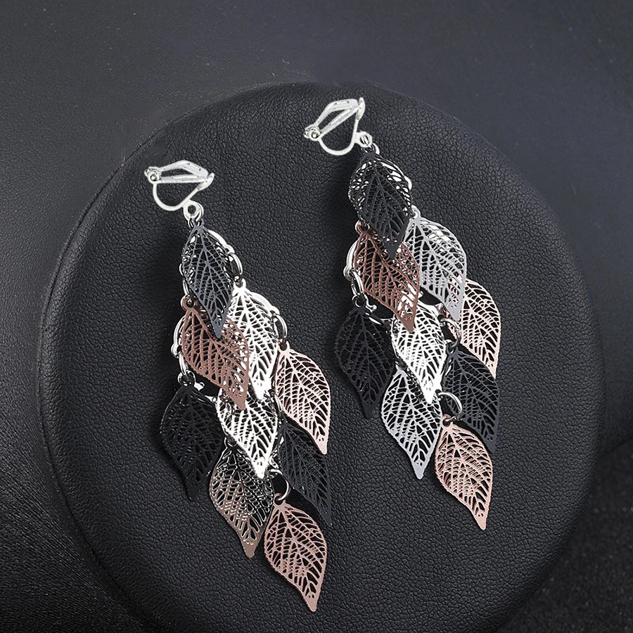 Clip on Earrings Bohemian Vintage Hollow Leaf For Women