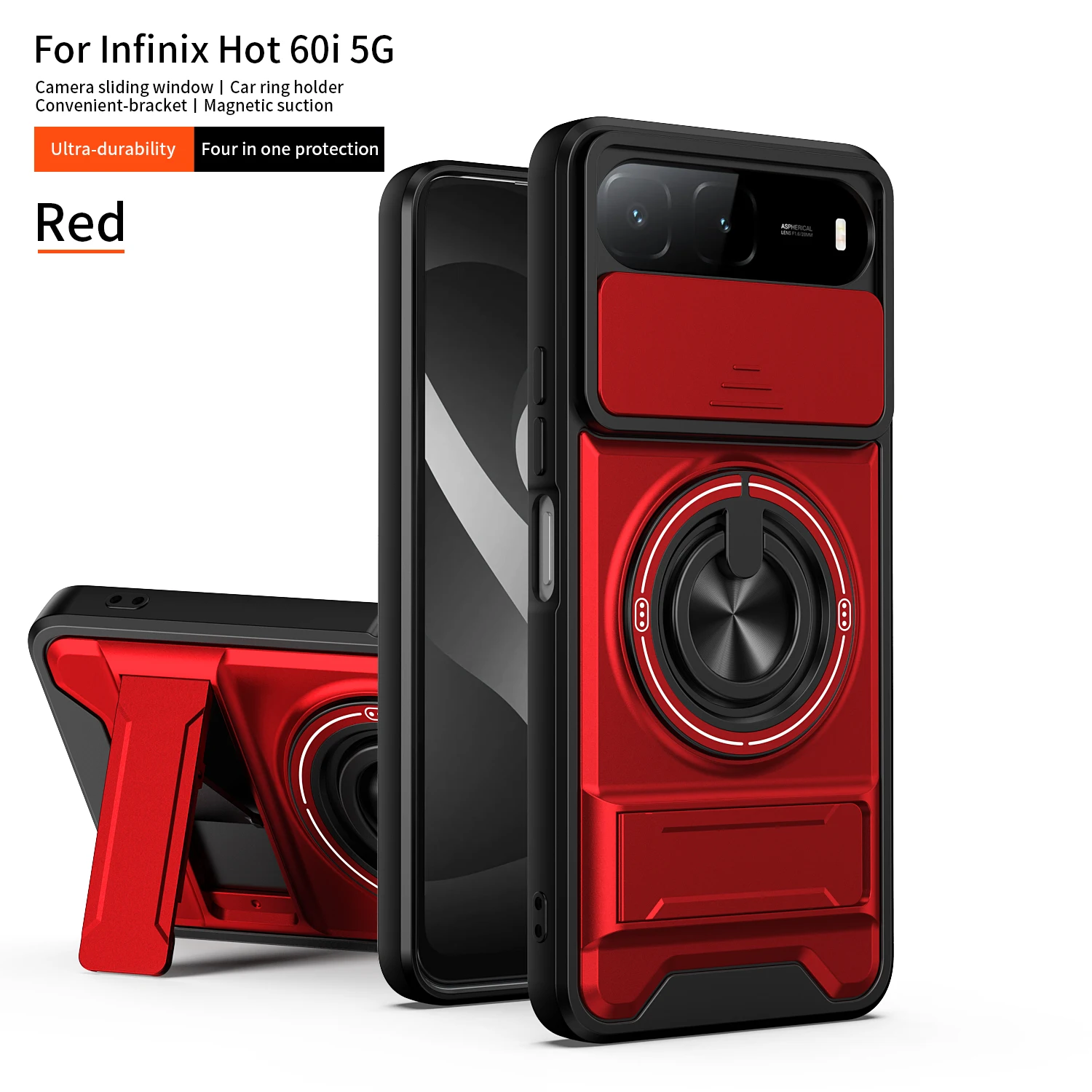 Infinix Hot 60i 5G 케이스 Infinix Hot 60i 5G 커버 Magsafe 자기 접이식 홀더 군용 갑옷 카메라 보호 커버