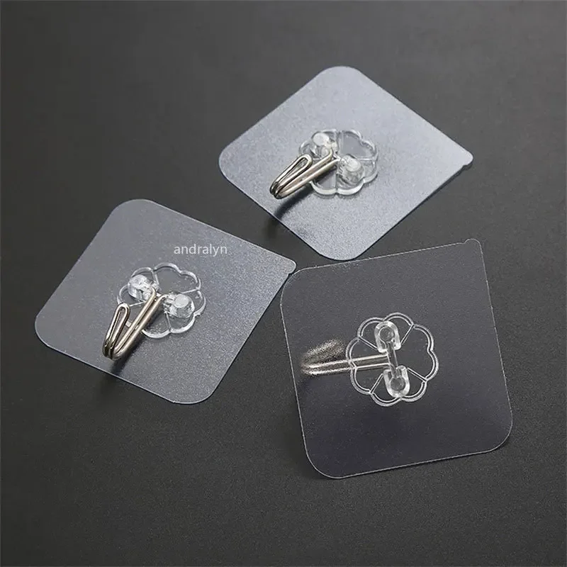 Transparent Hooks Stainless Steel Strong Self Adhesive Wall Hangers Hook for Kitchen Bathroom Door Wall Multi-Function Organizer 6