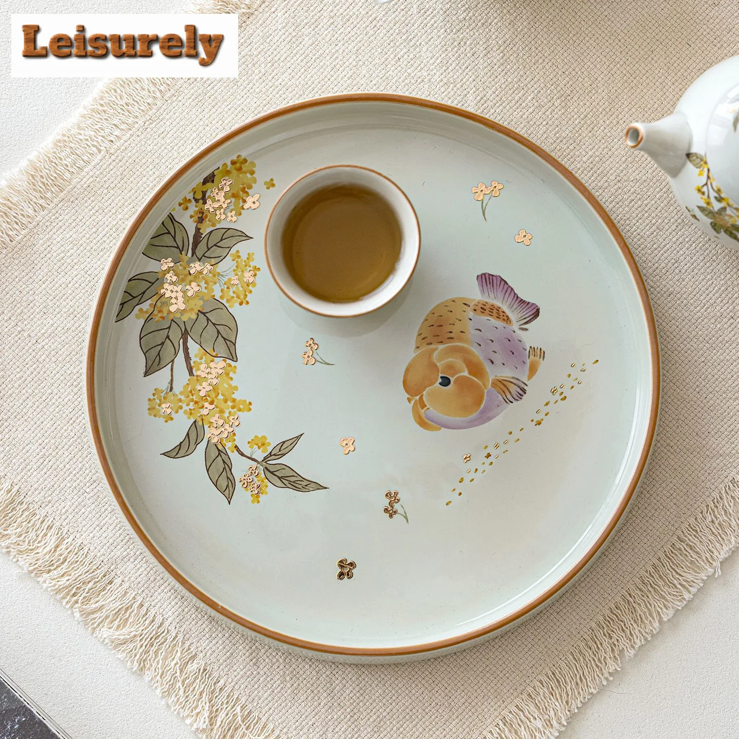 Plant Ash Gold Osmanthus Fish Tea Tray Cake Rack Coffee Storage Board Organizers Desk Dishes For Serving Cafes Supplies Craft
