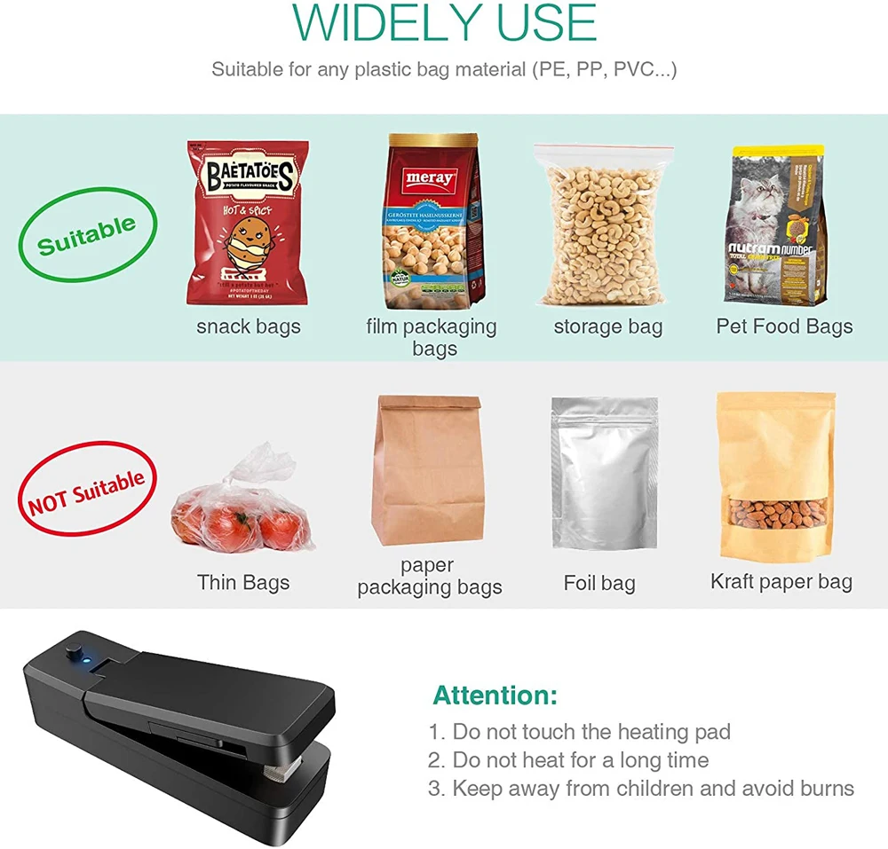 USB Mini Bag Sealer 2-in-1 Portable Heat Sealers Rechargeable Handheld Vacuum Heat Sealers &Cutter for Plastic Bag Storage Food 6
