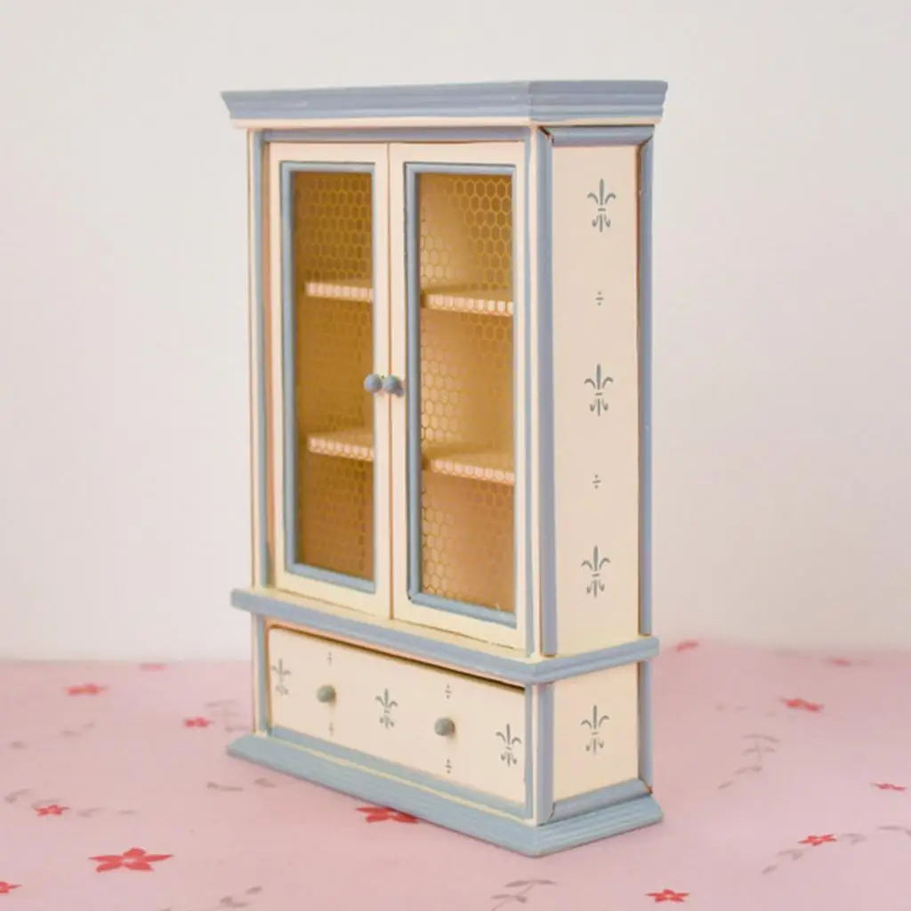 1/12 Dollhouse Miniatures Wooden Unpainted Cabinet Bookcase, Simulation Life Scene Decoration, Kids Birthday Gifts