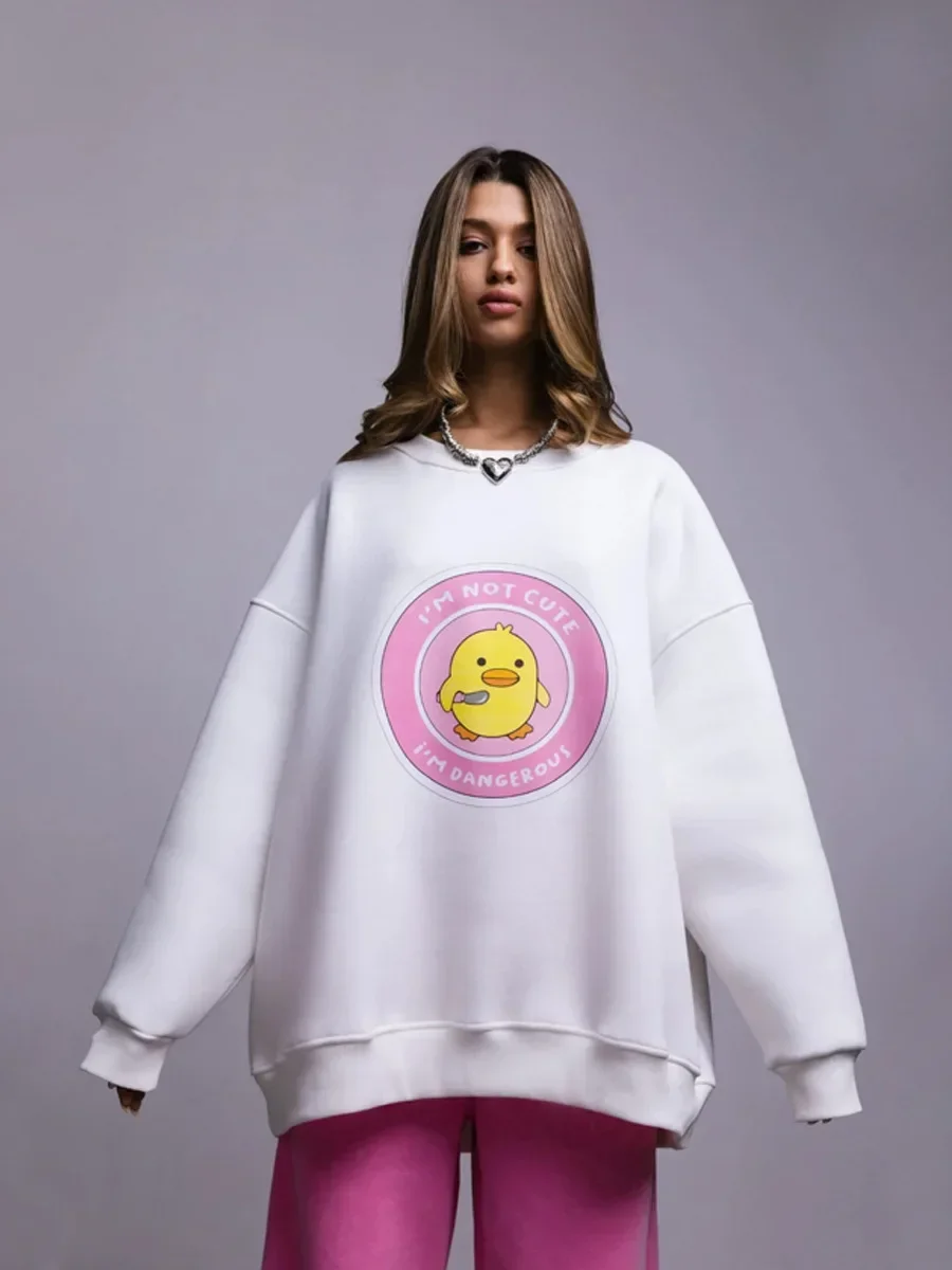 Bornladies Women's Loose Round Neck Sweatshirt Oversized Chic Printing Hoodies Casual Autumn Winter Warm Female Trendy PulloverT