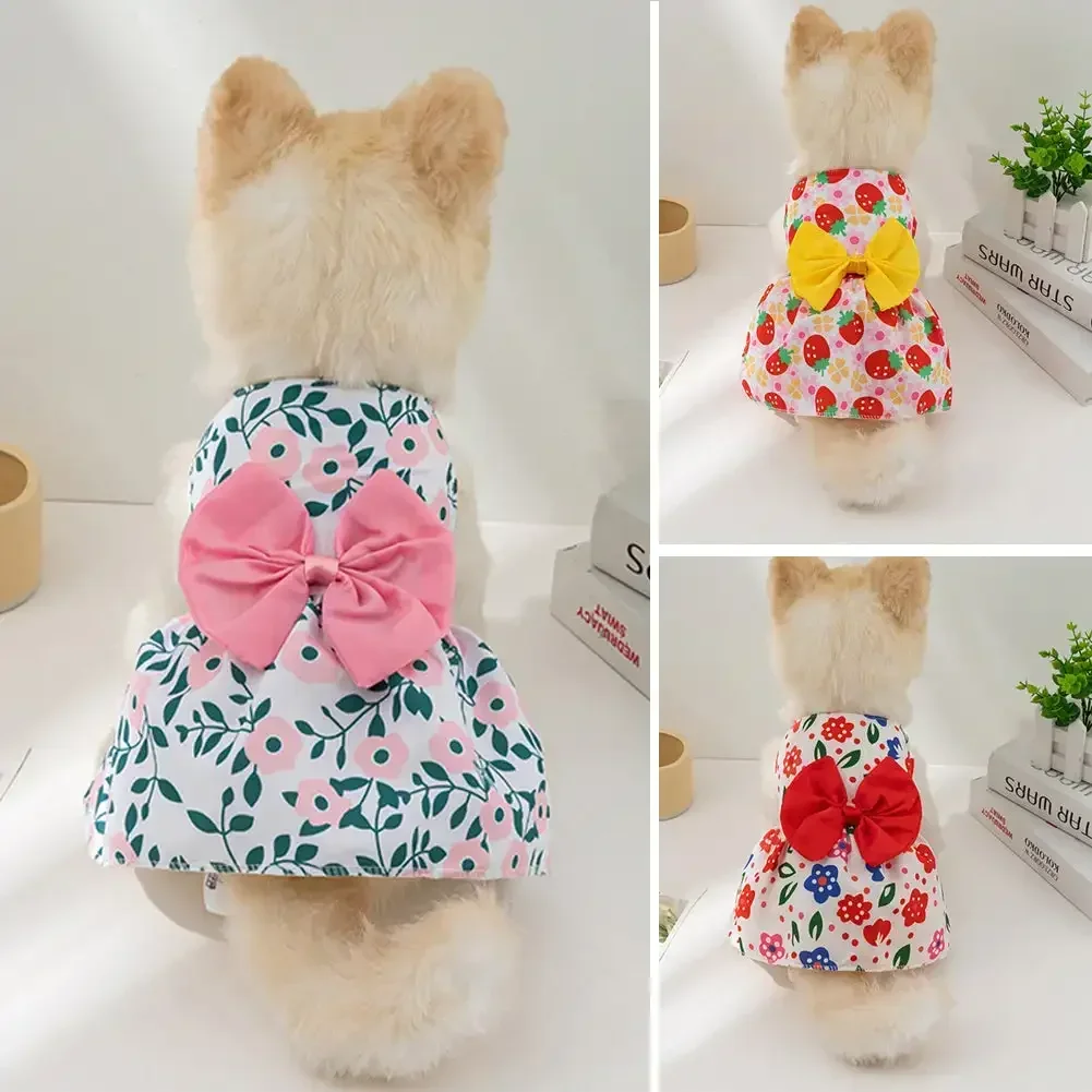 Fashion Dog Plaid Dress Bow Puppy Princess Skirt Summer Cat Dress Soft Pet Kitten Clothing Chihuahua Dog Clothes Pet Skirt