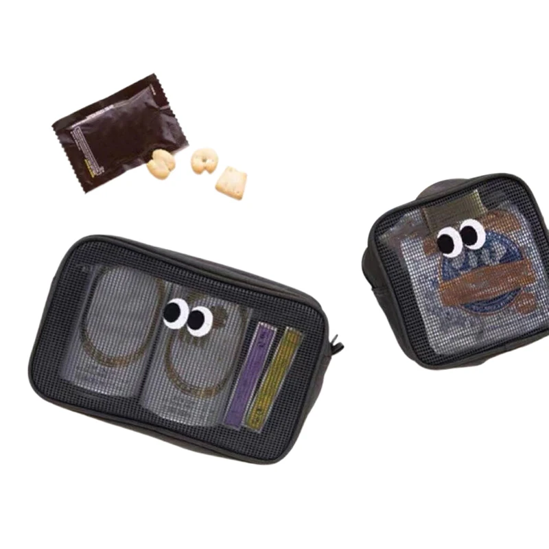 캔디 컬러 메쉬 화장품 가방, 귀여운 큰 눈 메이크업 케이스, 카와이 메이크업 파우치, 메이크업 케이스, 휴대용 세면 용품 보관 가방, 신제품