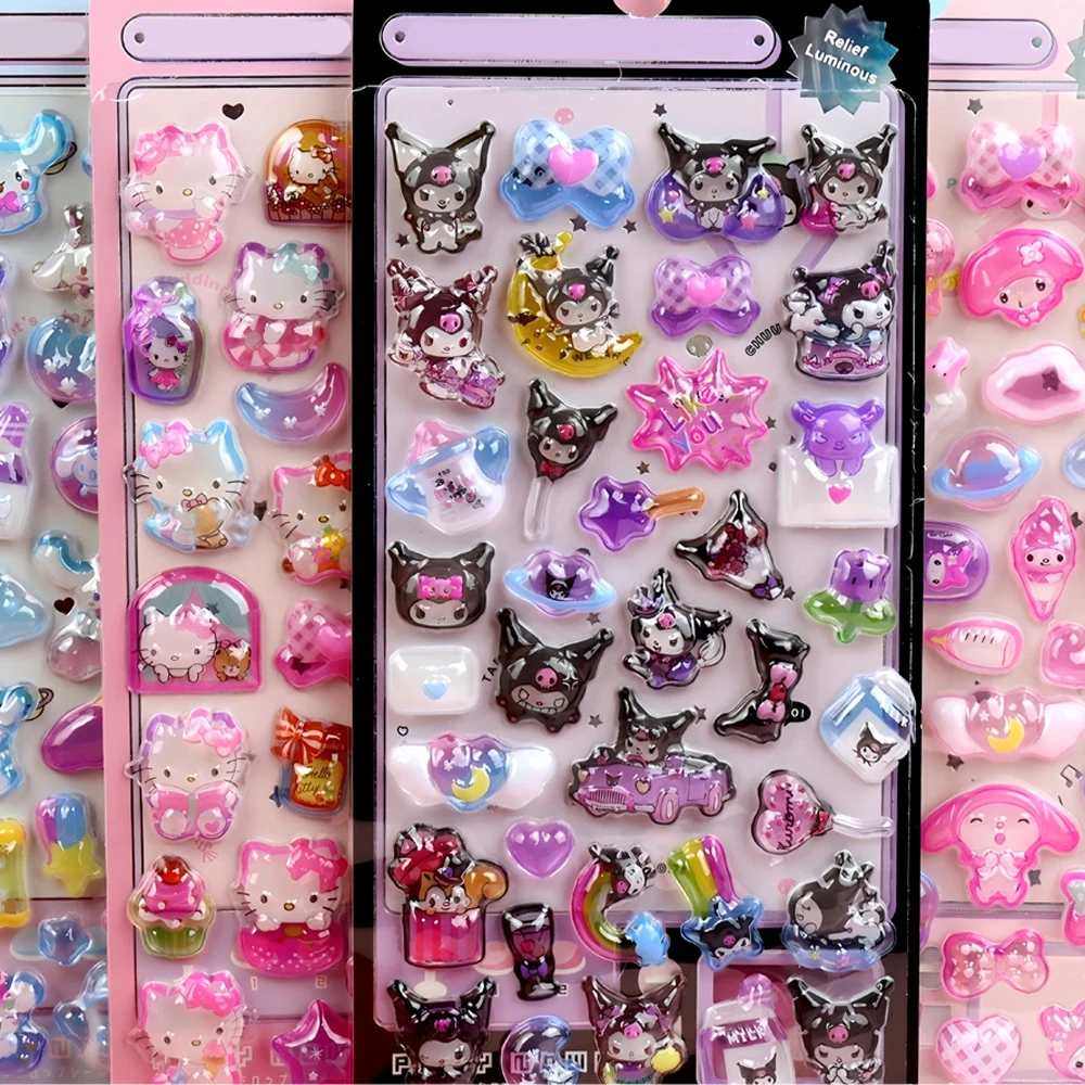 Cartoon Sanrio Characters Kuromi My Melody 3D Embossed Luminous Stickers DIY Decoration