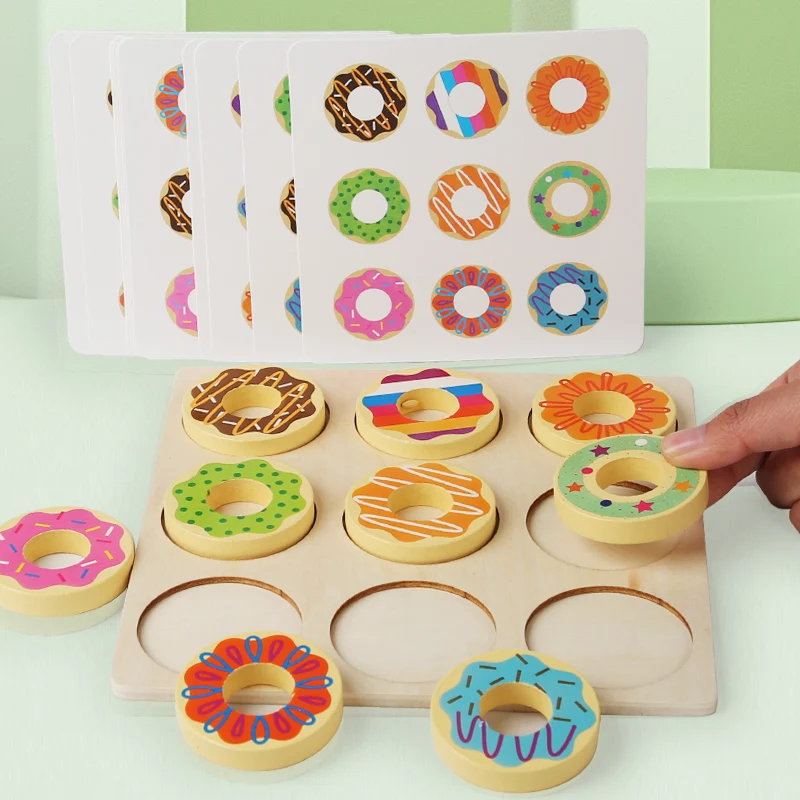 Wooden Doughnut Colors Pairing Toys Montessori Early Education Puzzle Color Matching Game Kindergarten Game Teaching Aids 3