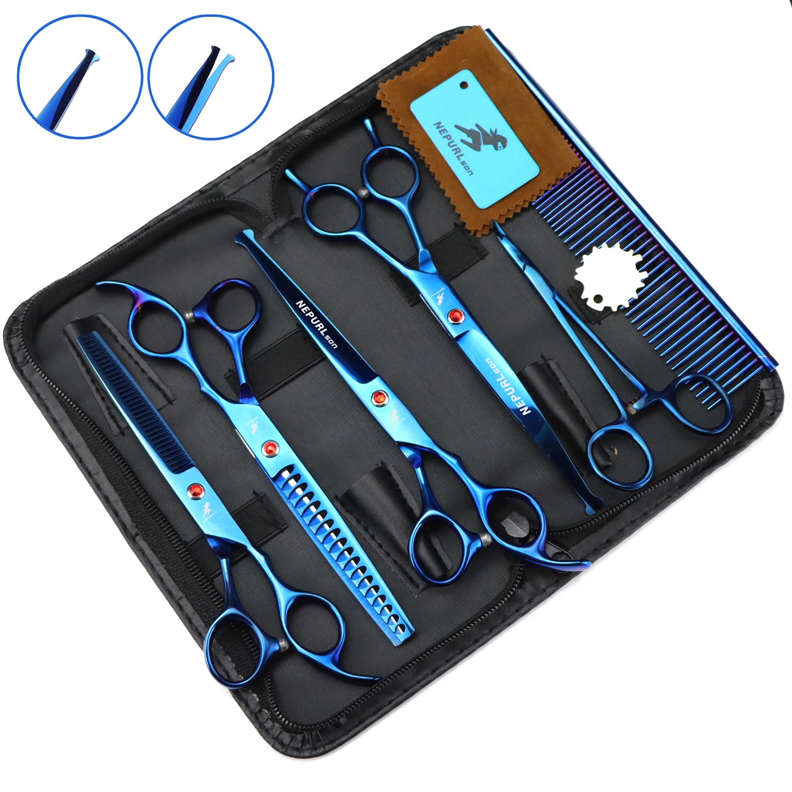 

Pet Grooming Scissors Kit Round Top Safety 6.5" 7" Stainless Thinning Shears Straight Scissors Dog Curved Shears Chunker Shears