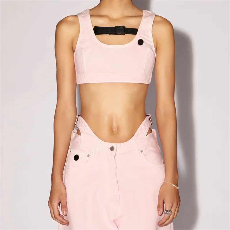 

Tank top 2024 Summer New Korean Fashion Slim Fit Women's vest Pure Cotton Denim Sleeveless top y2k corset High quality Crop top