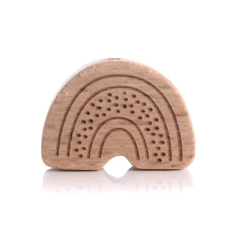 10Pcs Beech Beads Heart Butterfly Rainbow Elephant Flower Animal Wooden Beads for Bbay Chew Teether Beads Pacifier Clips Chain
