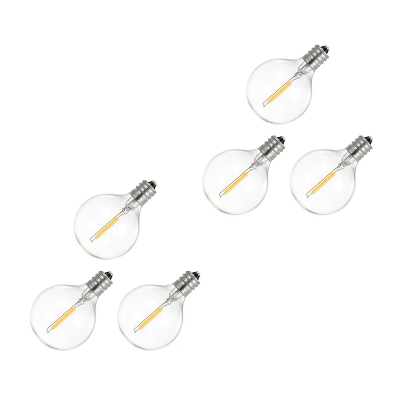 

HOT! 6Pcs G40 LED Replacement Light Bulbs, E12 Screw Base Shatterproof LED Globe Bulbs For Solar String Lights Warm White