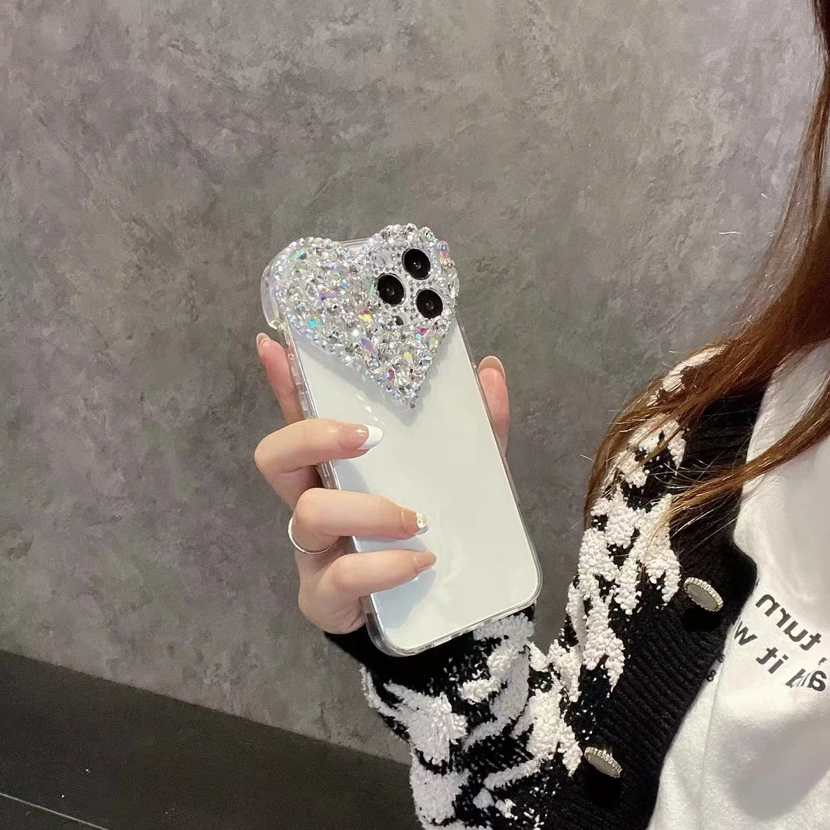 Diamond Case For iPhone16 15 14 13 12 11 Pro Max X XS XR 7 8 Plus Clear Soft Cover Rhinestone Love Shape Camera Protection Shell