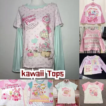 Japanese Sweet Kawaii Cartoon Polka Dot Print T-shirt Women Loose Casual Contrast Color Cute Graphic Tees Y2k Aesthetic Tops New 1