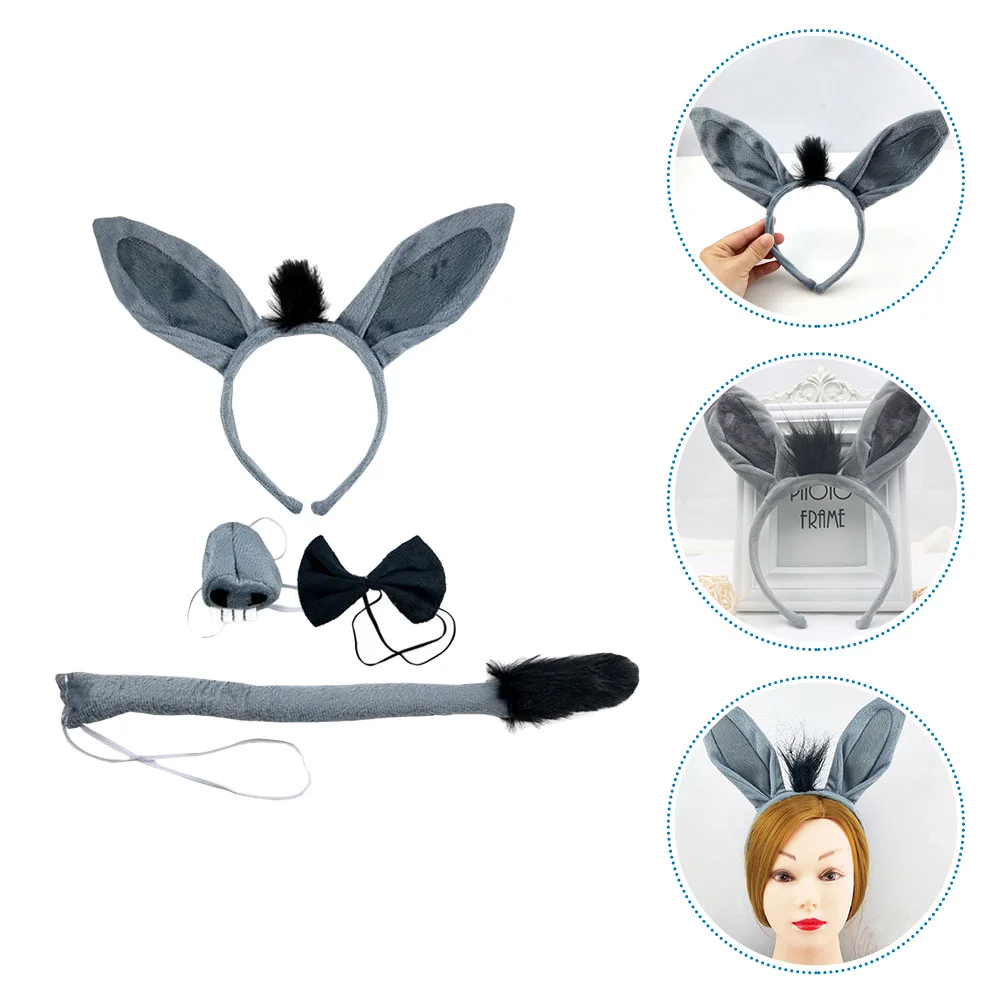 

Donkey Headband Bowtie Decor Costume Outfits Nose Accessories Kit Decorative Tail Cosplay Props
