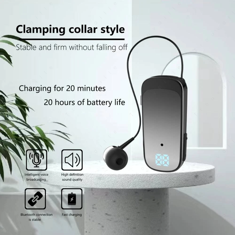 Trouvaille K65 Bluetooth Earphones Wireless Headphone In Lotus Retractable Lavalier Clip Headset Single Ear Handsfree with Wire 5