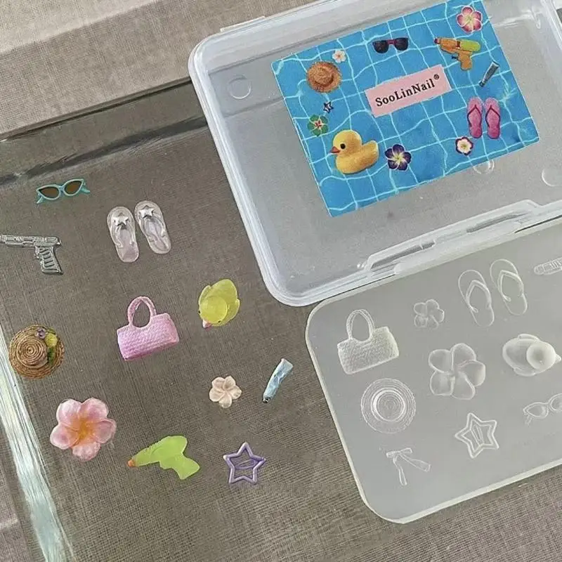 **1PC 3D 실리콘 몰드 네일 아트 장식 DIY 꽃 슬리퍼 모자 몰드 네일 쥬얼리 공예용 투명 매니큐어 템플릿