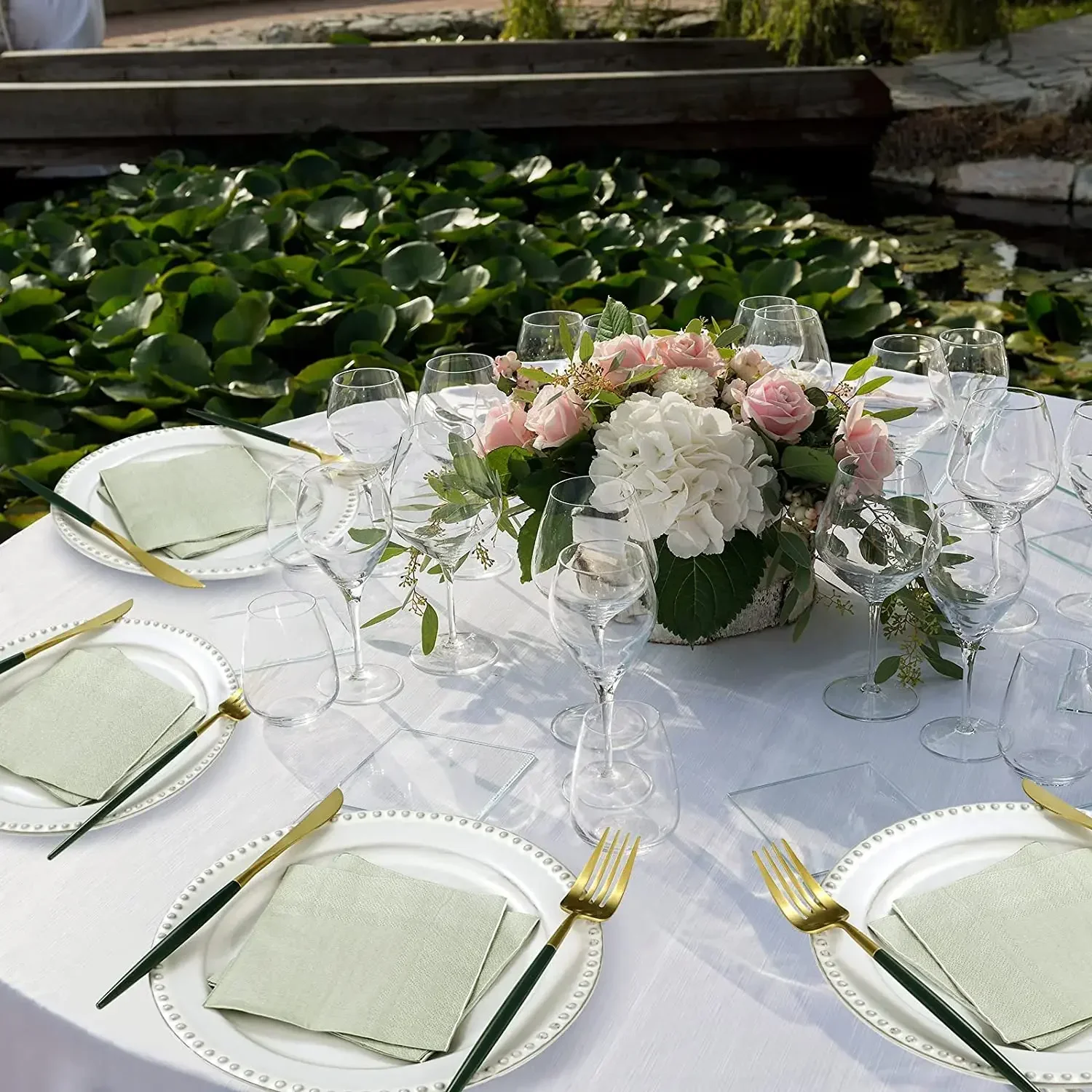 100PCS Green Paper Cocktail Napkins Disposable 3 Ply Beverage Embossed Wedding Soft for Birthday Dinner Party Bridal Shower 4