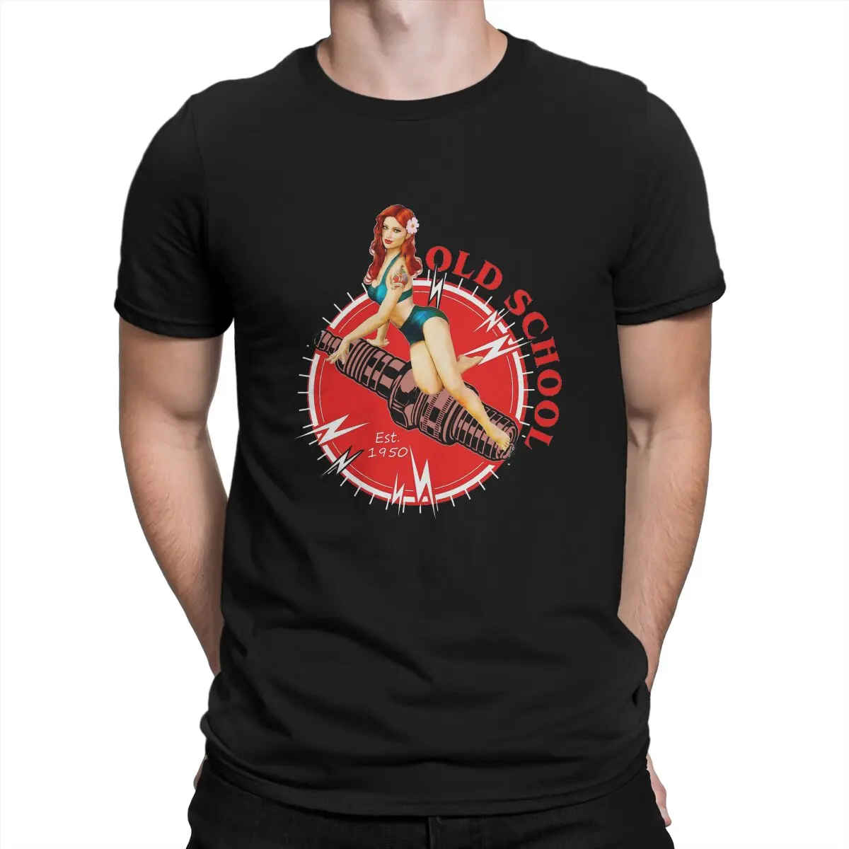 

Old School Pin Up Girl Tshirt Homme Men's Clothes Blusas Polyester T Shirt For Men