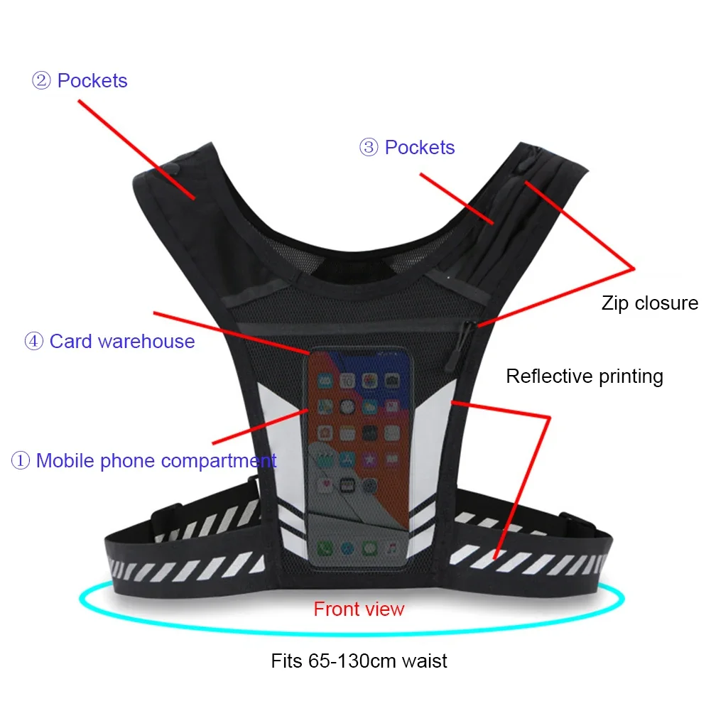 Reflective Running Backpack Mesh Breathable Mobile Phone Pouch Lightweight Elastic Women Men Large Capacity for Jogging Fitness 5