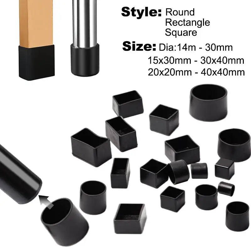 Square Silicone Chair Leg Caps Non-slips Table Foot Dust Cover 16pcs~4pcs